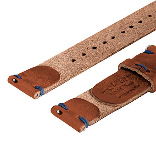 Archer Watch Straps - Correas de Reloj Hechas a Mano de Piel de Horween con Recambio de Liberación Rápida para Hombre y Mujer, para Relojes y Smartwatch (Marrón Café/Hilo Azul Zafiro, 20mm)