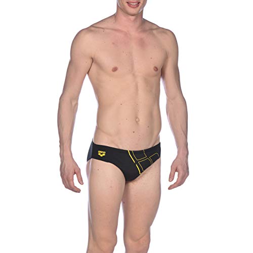 Arena M Brief Bañador Slip Hombre Essentials, Black-Yellow Star, 90