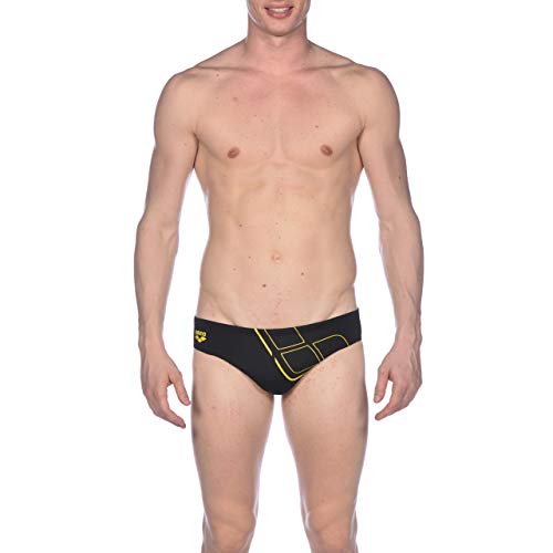 Arena M Brief Bañador Slip Hombre Essentials, Black-Yellow Star, 90