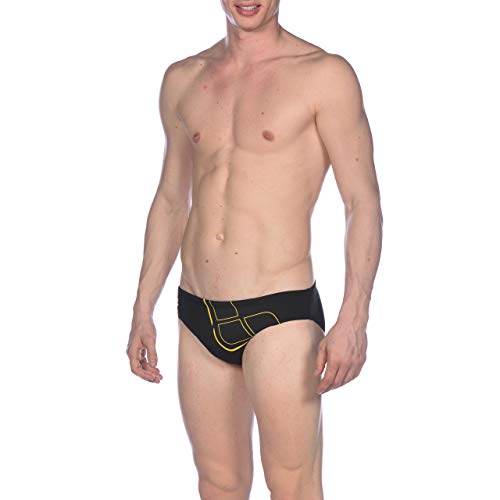 Arena M Brief Bañador Slip Hombre Essentials, Black-Yellow Star, 90