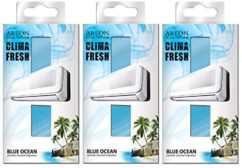 Areon Clima Fresh Ambientador Océano Azul Casa Aire Acondicionado Original Perfume Hogar Salón Habitación Oficina Tienda Duradero Moderno Olor ( Blue Ocean Pack de 3 )