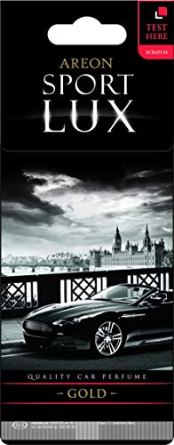 Areon Sport Lux Gold Ambientador Aire Coche Cartón Colgante Espejo Retrovisor 2D Artilugio Decoración de Interiores Forma de Gota Negra Casa Oficina Aromas Paquete Múltiple (Oro Conjunto de 10)