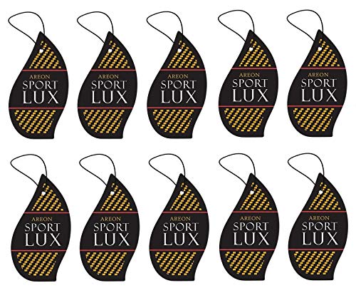 Areon Sport Lux Gold Ambientador Aire Coche Cartón Colgante Espejo Retrovisor 2D Artilugio Decoración de Interiores Forma de Gota Negra Casa Oficina Aromas Paquete Múltiple (Oro Conjunto de 10)