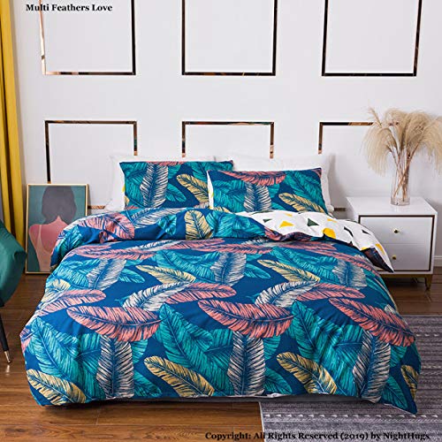 ARITRADERSLTD - Juego de funda nórdica reversible de polialgodón y micropercal fundas de almohada no necesita planchado, multiplumas, S-king