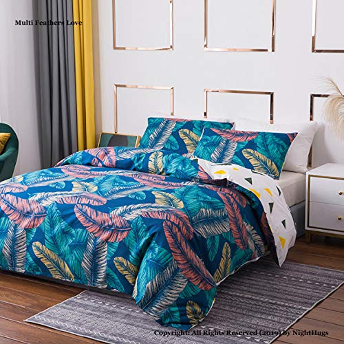 ARITRADERSLTD - Juego de funda nórdica reversible de polialgodón y micropercal fundas de almohada no necesita planchado, multiplumas, S-king