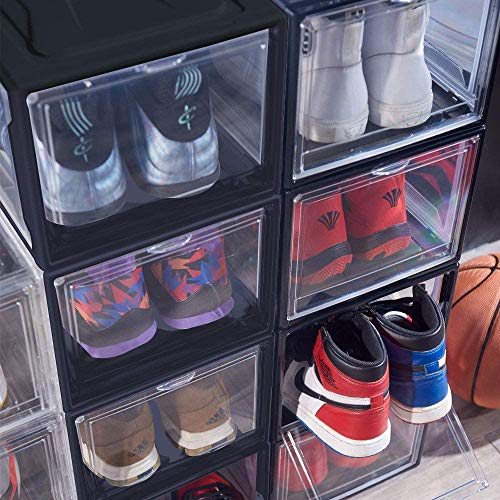 Arkmiido Juego de 3 Cajas de Zapatos Transparentes con Tapa, Caja de Almacenamiento de Zapatos, Caja de Almacenamiento Pequeña, Organizador de Zapatos, 38cmx26cmx20cm (Negro)