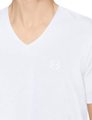 Armani Exchange Circle Logo V-Neck Camiseta, Blanco (White 1100), Small para Hombre