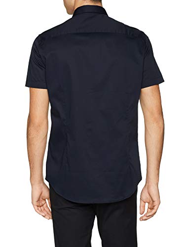 Armani Exchange Stretch Satin Slim Camisa, Azul (Navy 1510), Small para Hombre