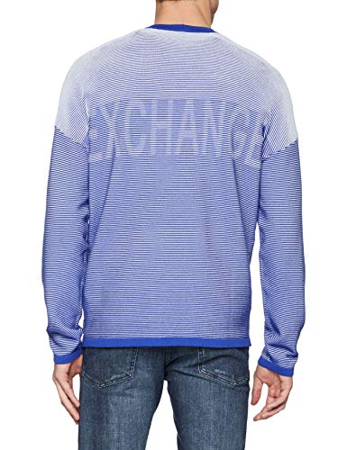 Armani Exchange Striped Logo suéter, Azul (White/Marine 01cd), Small para Hombre
