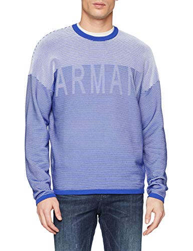 Armani Exchange Striped Logo suéter, Azul (White/Marine 01cd), Small para Hombre