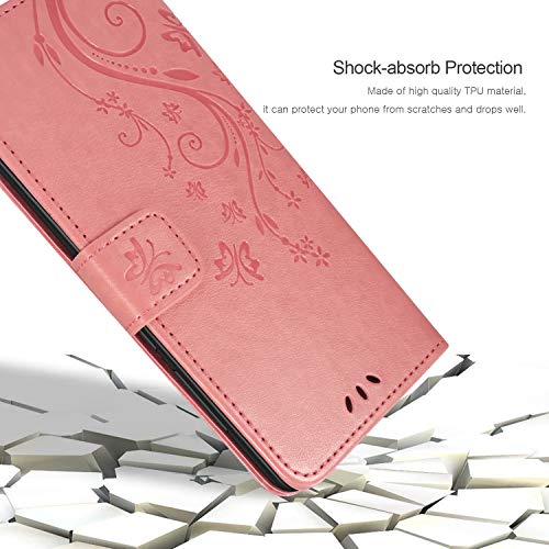 AROYI Funda Xiaomi Redmi 9 & Protector de Pantalla, Relieve Dibujo Carcasa de Tipo Libro Soporte Plegable Ranuras para Tarjetas Magnético Ultra-Delgado Carcasa Case para Xiaomi Redmi 9 (Rosado)