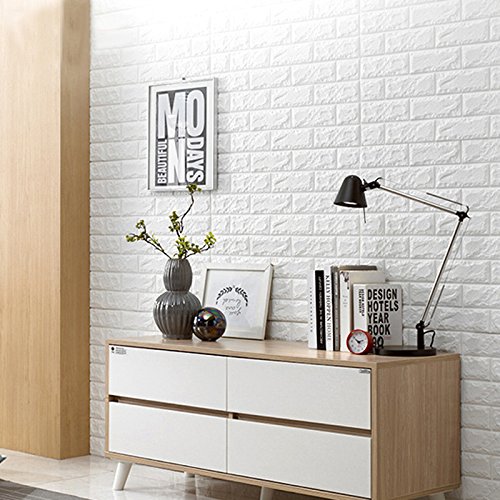 Art3d - Paneles de pared 3D para decoración de paredes interiores, 77 x 70 cm, diseño de ladrillo blanco (12 unidades)