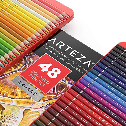 Arteza Estuche de lápices de colores para dibujo profesional | Caja de 48 unidades | Lápices de dibujo artístico | 48 colores numerados