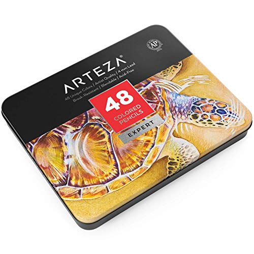 Arteza Estuche de lápices de colores para dibujo profesional | Caja de 48 unidades | Lápices de dibujo artístico | 48 colores numerados