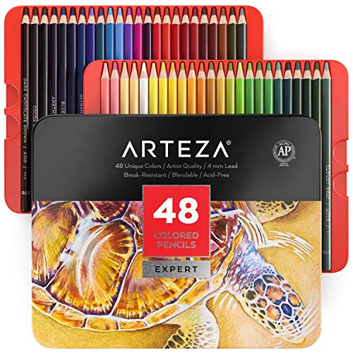 Arteza Estuche de lápices de colores para dibujo profesional | Caja de 48 unidades | Lápices de dibujo artístico | 48 colores numerados