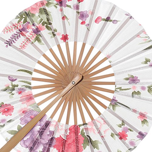 ArtiDeco 4pcs Vintage Japonés Estilo Floral Plegable Mano Ventilador de Seda Plegable con Diferentes Patrones Abanico Plegable para Decoración de Boda o Fiesta, Round