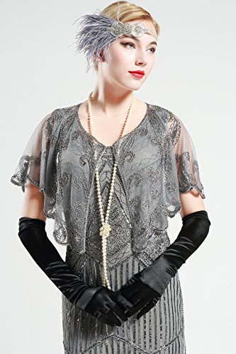 ArtiDeco - Chal de los años 20 para vestidos de noche, estola para bodas, mantón para fiestas o disfraces gris Talla única