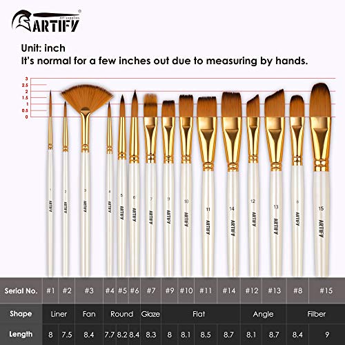 Artify 2020 Juego de Pinceles de 15 Piezas Incluye Estuche Emergente con Espátula Gratuita y Dos Esponjas para Acrílico, Oleo, Acuarela, Gouache, Blanco Perla