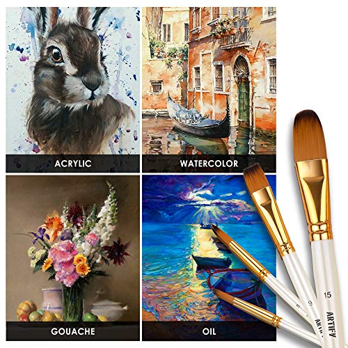 Artify 2020 Juego de Pinceles de 15 Piezas Incluye Estuche Emergente con Espátula Gratuita y Dos Esponjas para Acrílico, Oleo, Acuarela, Gouache, Blanco Perla