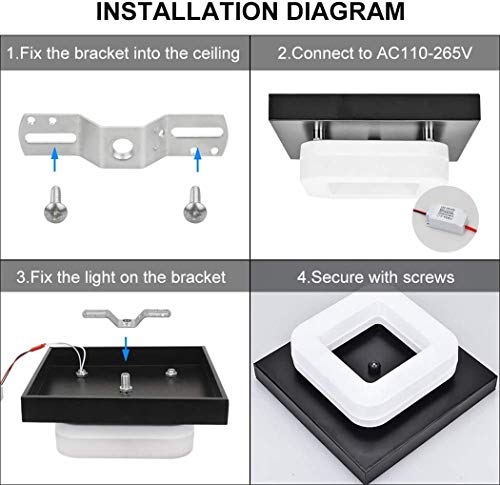 Artpad 12W llevó la luz de techo, instale fácilmente la lámpara brillante del soporte de la superficie de la plaza negra para el cuarto de baño del comedor y la luz blanca de la oficina
