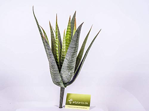 artplants.de Aloe Vera Artificial con 15 Hojas, Verde, en Vara de Ajuste, 35cm - Planta Artificial - Planta Decorativa