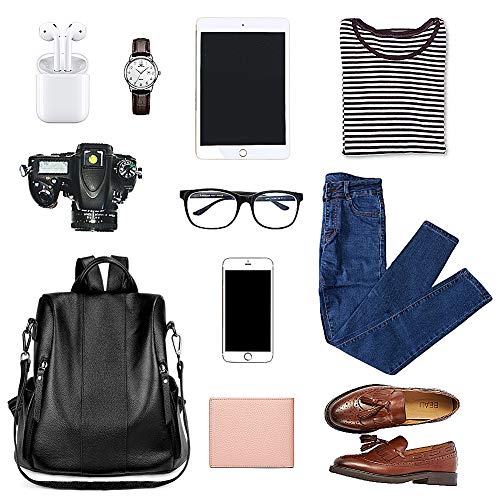 ARZOPA Mochila de Cuero Real para Mujer Casual Multifuncionales Bolsa de Viaje, Bolso Antirrobo Bandolera de Piel Real Moda de Hombro Ideal para la Escuela, Daily leisure, Viaje (Negro)