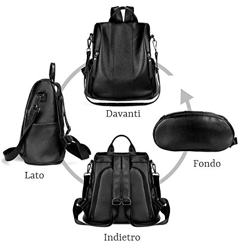ARZOPA Mochila de Cuero Real para Mujer Casual Multifuncionales Bolsa de Viaje, Bolso Antirrobo Bandolera de Piel Real Moda de Hombro Ideal para la Escuela, Daily leisure, Viaje (Negro)
