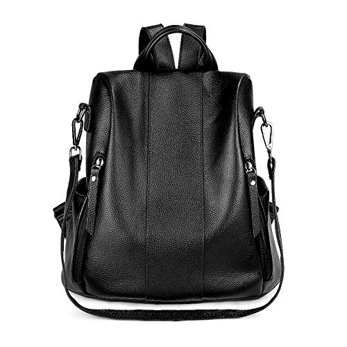 ARZOPA Mochila de Cuero Real para Mujer Casual Multifuncionales Bolsa de Viaje, Bolso Antirrobo Bandolera de Piel Real Moda de Hombro Ideal para la Escuela, Daily leisure, Viaje (Negro)