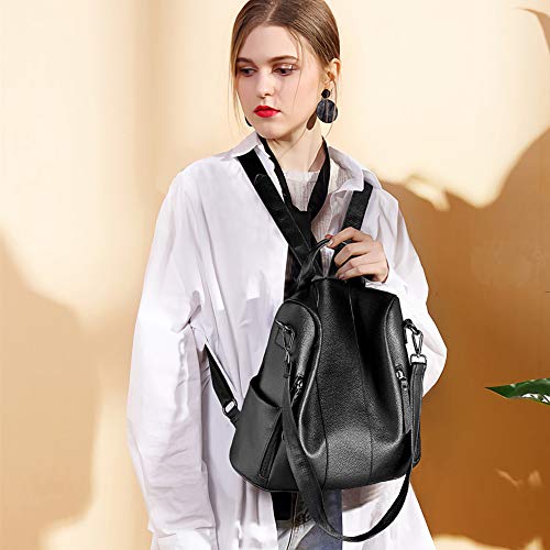 ARZOPA Mochila de Cuero Real para Mujer Casual Multifuncionales Bolsa de Viaje, Bolso Antirrobo Bandolera de Piel Real Moda de Hombro Ideal para la Escuela, Daily leisure, Viaje (Negro)