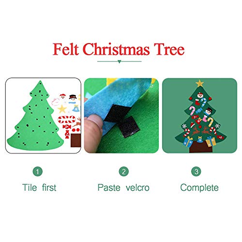 ASANMU Árbol de Navidad de Fieltro, Árbol de Navidad Artificial de Fieltro 3 Pies 26 Pcs de Adornos Desmontables DIY Adornos Navideñas Decoración Regalo para Niños Pared de Puerta Decoración Colgante