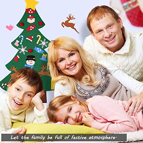 ASANMU Árbol de Navidad de Fieltro, Árbol de Navidad Artificial de Fieltro 3 Pies 26 Pcs de Adornos Desmontables DIY Adornos Navideñas Decoración Regalo para Niños Pared de Puerta Decoración Colgante