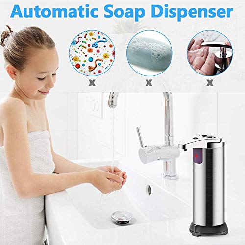 ASANMU Dispensador de Jabón Automático, 250ml Dispensador Jabón con Acero Inoxidable con detección de Infrarrojos Dispensador de Líquido con Base Impermeable para Baño, Cocinas, Hotel, Restaurante