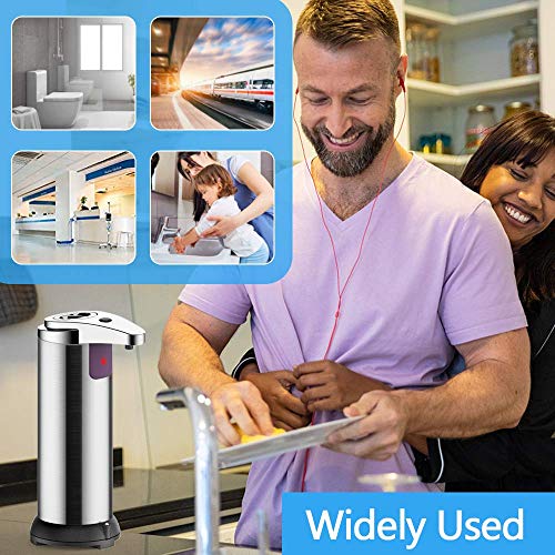 ASANMU Dispensador de Jabón Automático, 250ml Dispensador Jabón con Acero Inoxidable con detección de Infrarrojos Dispensador de Líquido con Base Impermeable para Baño, Cocinas, Hotel, Restaurante