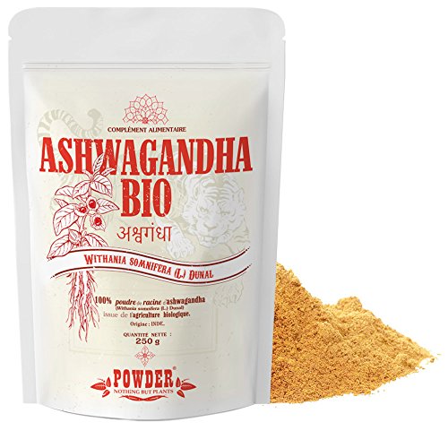 ASHWAGANDHA ECOLÓGICA EN POLVO * 50 raciones / 250 g * Planta adaptógena * Referencia en medicina Ayurveda * Propiedades afrodisiacas, estimulantes y rejuvenecedoras* Fabricado en Francia