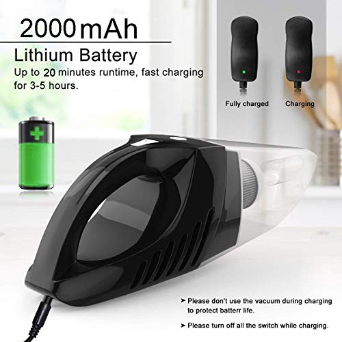 Aspirador De Mano Sin Cable Potente Aspiradora Inalámbrico De 4500PA Batería De 2000Mah, Filtro Acero Inoxidable para Hogar Y Coche, Seco Y Húmedo, 300Ml Depósito