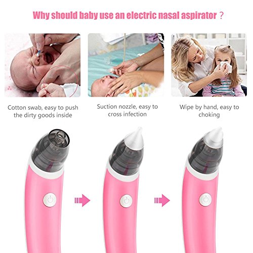 Aspirador de Nasal Eléctrico, Limpiador de Nariz al Vacío y Higiénico para Bebés y Niño para Succionar la Booger y Limpiar la Nariz(Rosado)
