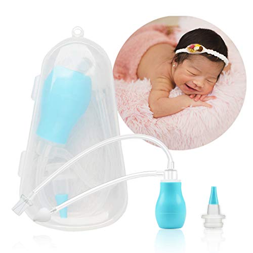 Aspirador Nasal Bebes, Alivio de la Congestión Nasal, Limpiador Manual Para Moco de Nasal Con Caja Higiénica, Reutilizable para Recién Bebes y Ninos, Azul