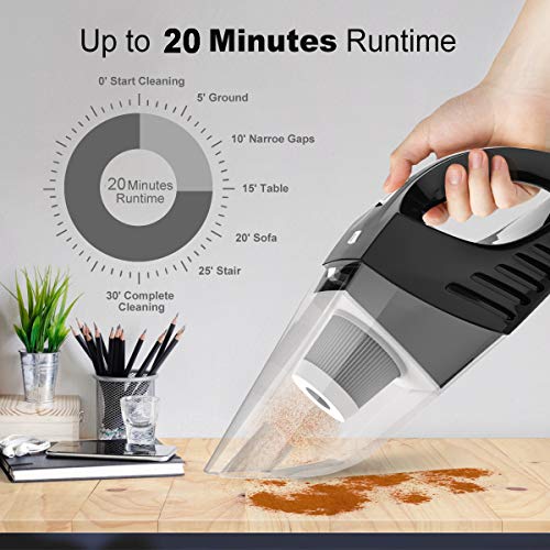 Aspiradora de Mano Sin Cable 4500pA Aspirador Inalámbrico Portatil Seco y Húmedo 120W 2000mAh y Filtro HEPA Mejorado para Coches, Sofas, Pelos Mascotas, Casa, AutomóVil