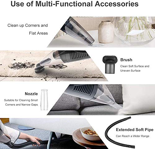 Aspiradora de Mano Sin Cable 4500pA Aspirador Inalámbrico Portatil Seco y Húmedo 120W 2000mAh y Filtro HEPA Mejorado para Coches, Sofas, Pelos Mascotas, Casa, AutomóVil