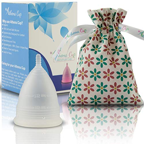 Athena Copa Menstrual – La copa menstrual más recomendada - Incluye una bolsa de regalo - Talla 1, Transparente - ¡Ausencia de pérdidas garantizada!
