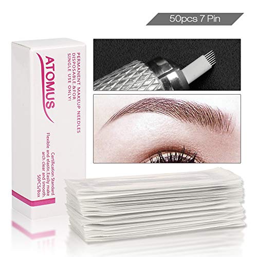atomus 50 unidades Cejas tatuaje permanente de maquillaje manual tatuaje Cejas Hoja Fase para Cejas Tattoo Cejas de la hoja (7 Pin)