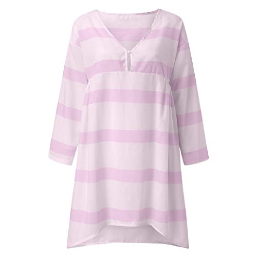 Auifor De Vestir de Manga Larga Rayada Ocasional de Las Mujeres Mini Vestido del Cuello V(Rosa/XX-Large)