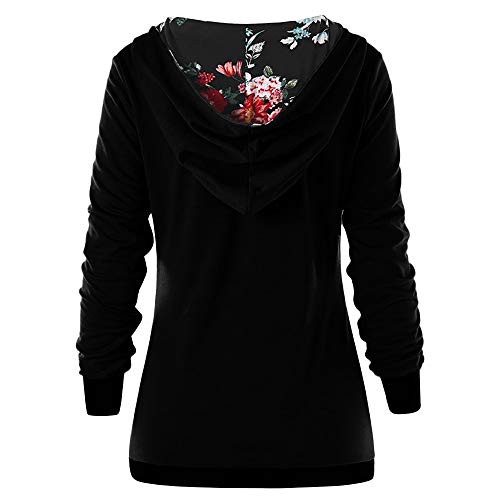 Auifor Sudadera con Capucha de Manga Larga para Mujer, Sudadera con Capucha Abotonada, Sudadera de otoño(Negro/Large)