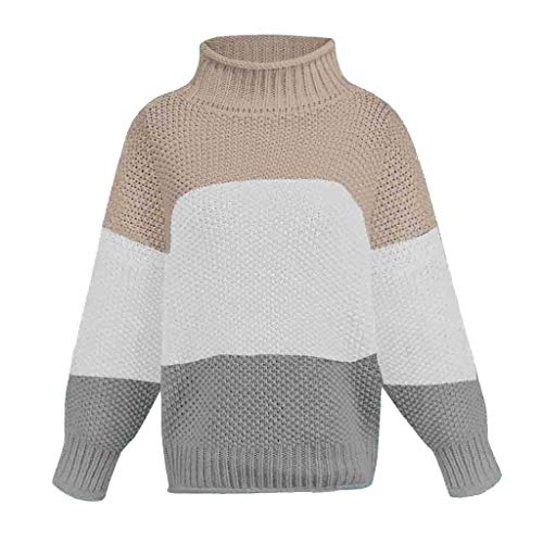 Auifor Suéter Fuera del Hombro para Mujer Jersey de Manga Larga Suelta de Punto Casual(A-Caqui/Large)