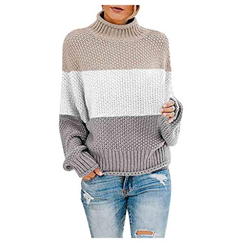 Auifor Suéter Fuera del Hombro para Mujer Jersey de Manga Larga Suelta de Punto Casual(A-Caqui/Large)