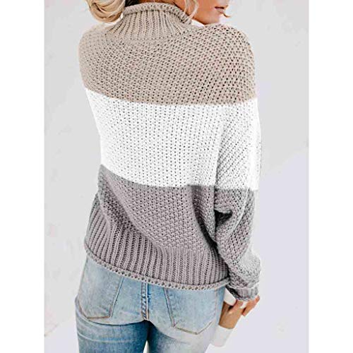 Auifor Suéter Fuera del Hombro para Mujer Jersey de Manga Larga Suelta de Punto Casual(A-Caqui/Large)