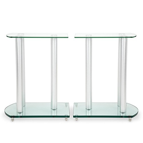 auna LS-46 Pareja de Soportes para Altavoz - Columnas de Aluminio, Plancha de Cristal, Elegante diseño, Reducción Vibraciones, 10 kg Carga máxima por Soporte, Pies para altav
