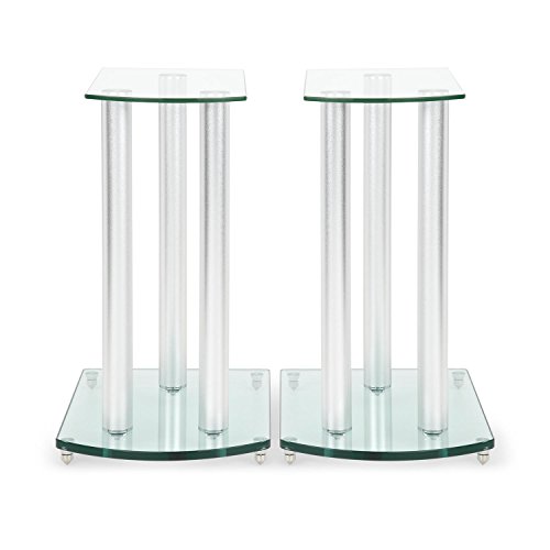 auna LS-46 Pareja de Soportes para Altavoz - Columnas de Aluminio, Plancha de Cristal, Elegante diseño, Reducción Vibraciones, 10 kg Carga máxima por Soporte, Pies para altav