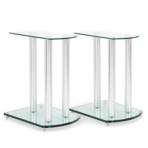 auna LS-46 Pareja de Soportes para Altavoz - Columnas de Aluminio, Plancha de Cristal, Elegante diseño, Reducción Vibraciones, 10 kg Carga máxima por Soporte, Pies para altav