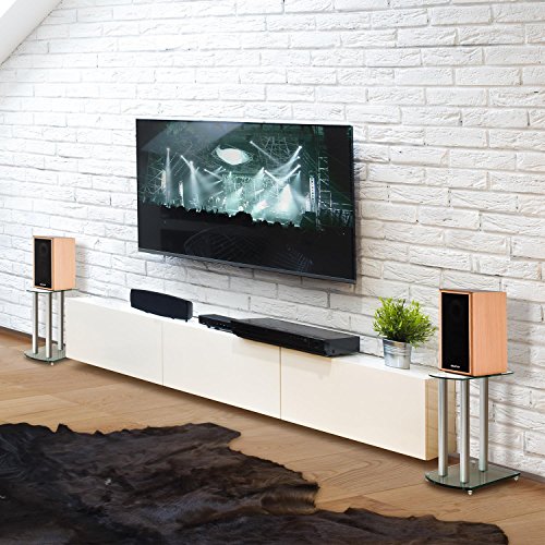 auna LS-46 Pareja de Soportes para Altavoz - Columnas de Aluminio, Plancha de Cristal, Elegante diseño, Reducción Vibraciones, 10 kg Carga máxima por Soporte, Pies para altav